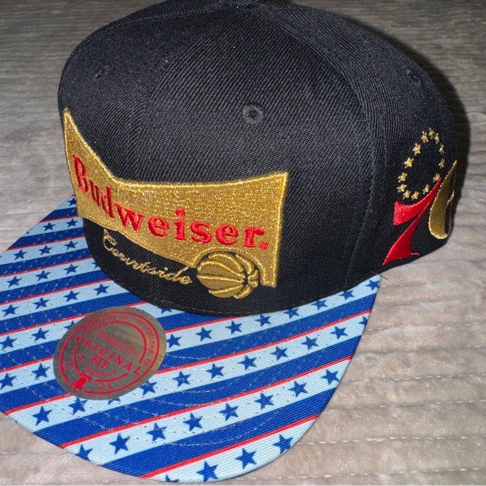 New Black Mitchell & Ness Budweiser Courtside‎ Philadelphia 76ers Snapback Hat